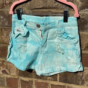 Tie-Dye Light Aqua Distressed Denim Kids Shorts